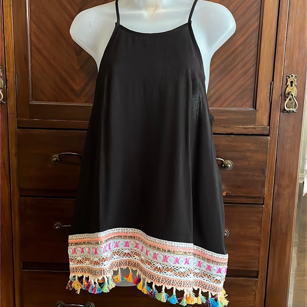 Black Halter Tank with colorful hem